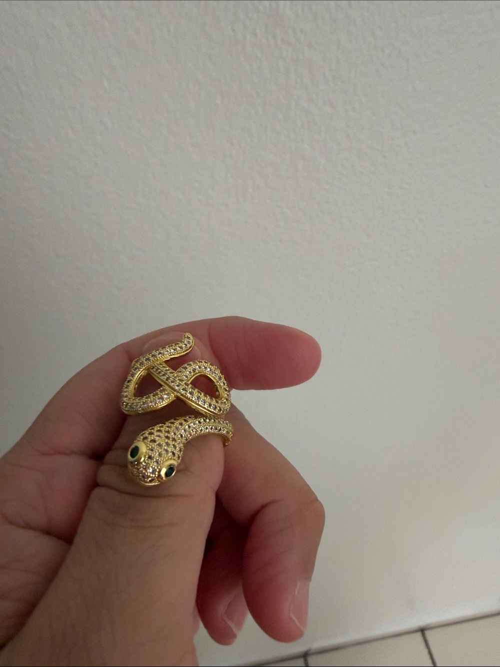 Gold Snake Wrap Ring with Green Eyes - Women Jewelry